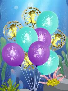 10入組美人魚圖案小氣球 - 藍色 - 查看 3
