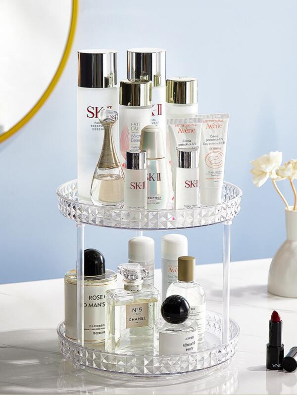 360° Rotating Diamond Pattern Cosmetic Storage Box, Desktop Vanity