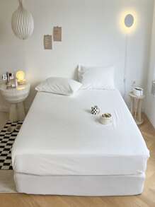 1pc Solid Color Stonewashed Bed Sheet - White - View 1