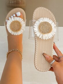 女士海灘風格人造草坪編織時尚拖鞋 - 無色 - 查看 5