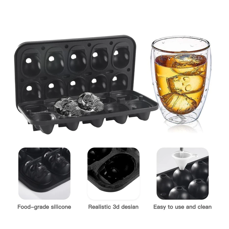 10 Hole Skull-shaped Ice Tray, Silicon Mold, Skull Design Cake Mold, Ice Cube Maker, Creative Diy Ice Making - Black - View 1