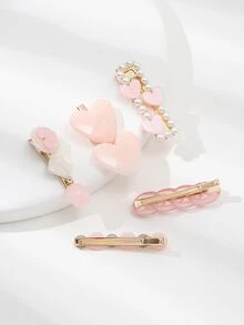5pcs Heart & Faux Pearl Decor Hair Clip - Multicolor - View 3