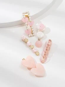5pcs Heart & Faux Pearl Decor Hair Clip - Multicolor - View 4