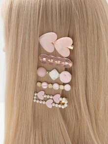 5pcs Heart & Faux Pearl Decor Hair Clip - Multicolor - View 5