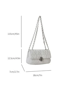 Fashionable Mini Shoulder Bag In Light Green Colour With Diamond Pattern, Metal Lock Buckle And Chain Strap - Beige - View 3