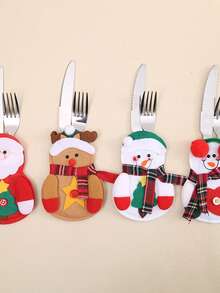 1入聖誕節桌面裝飾,聖誕老人餐具袋 - 彩色 - 查看 3