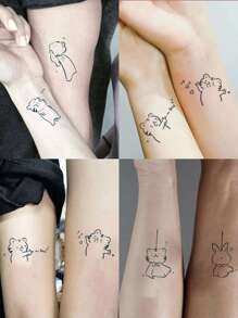 Etiqueta engomada del tatuaje temporal estilo minimalista dulce pequeño con tigre , impermeable , - Negro - Ver 1