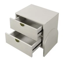 Retro Style Rubber Wood Venner Two-Drawer Bed Side Table Nightstand End Table for Living Room, Children's Room, Adult Room, Antique White - 白色 - 查看 3