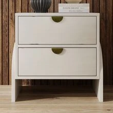 Retro Style Rubber Wood Venner Two-Drawer Bed Side Table Nightstand End Table for Living Room, Children's Room, Adult Room, Antique White - 白色 - 查看 6