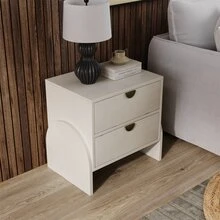 Retro Style Rubber Wood Venner Two-Drawer Bed Side Table Nightstand End Table for Living Room, Children's Room, Adult Room, Antique White - 白色 - 查看 8