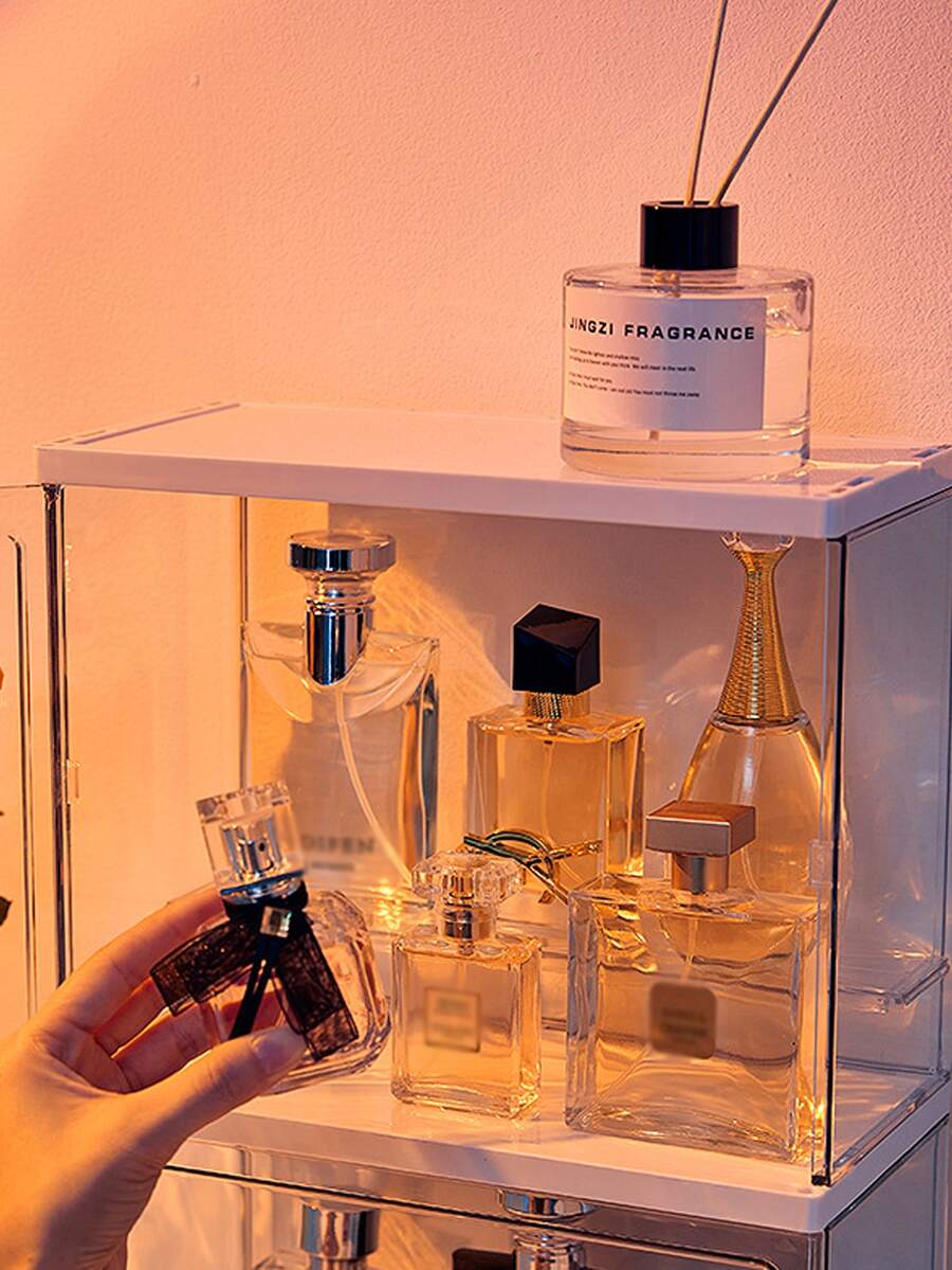 1pc Large Size Acrylic Perfume Display Box With Dust-proof And High Capacity For Dresser, Desktop Storage Organizer - White - View 1