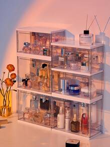 1pc Large Size Acrylic Perfume Display Box With Dust-proof And High Capacity For Dresser, Desktop Storage Organizer - White - View 4