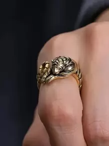 Anillo Vintage con personalidad para hombre, anillo creativo con cabeza de tigre, boca abierta, anillo con volante de tigre