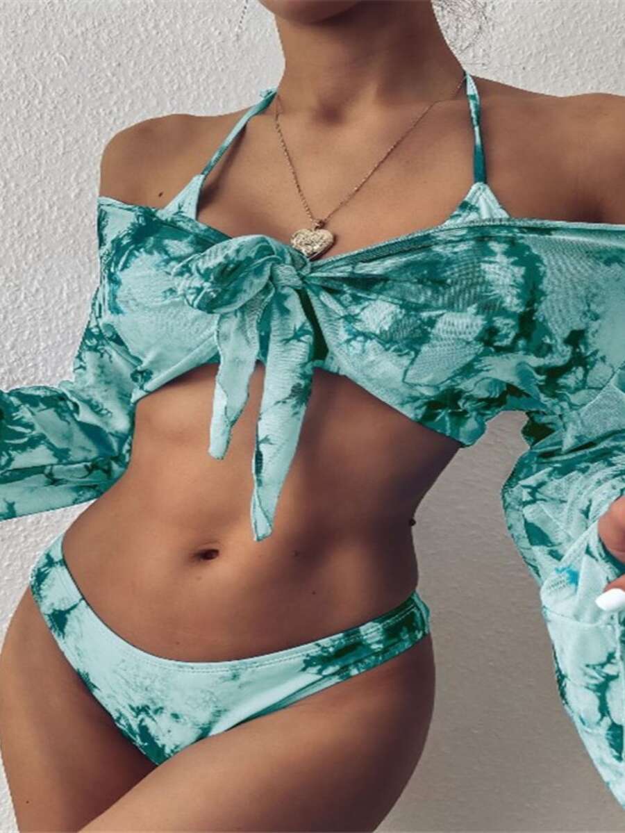 Bộ Bikini Nữ Thắt nút Cà vạt nhuộm Boho - Màu xanh Bạc hà - Xem 1