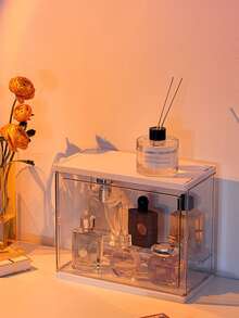 1pc Large Size Acrylic Perfume Display Box With Dust-proof And High Capacity For Dresser, Desktop Storage Organizer - White - View 3