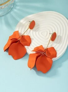 1 đôi bông tai mặt dây chuyền hình cánh hoa tráng men - trái cam - Xem 2