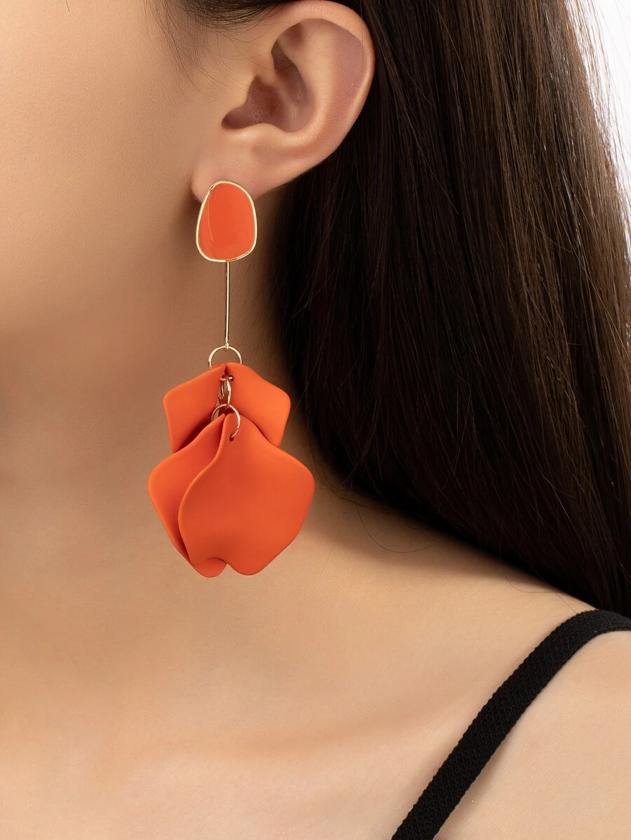 1 đôi bông tai mặt dây chuyền hình cánh hoa tráng men - trái cam - Xem 1