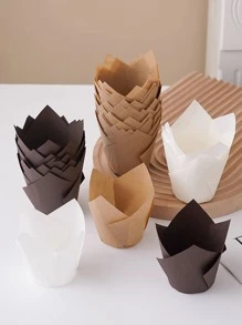 50pcs/set Paper Cake Cup, Modern Solid Cupcake Paper Cup For Kitchen - White - View 3