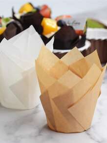 50pcs/set Paper Cake Cup, Modern Solid Cupcake Paper Cup For Kitchen - White - View 10