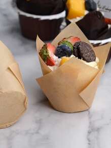 50pcs/Set Paper Cake Cup, Modern Solid Cupcake Paper Cup For Kitchen Back To School - Khaki - View 3