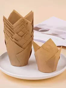 50pcs/Set Paper Cake Cup, Modern Solid Cupcake Paper Cup For Kitchen Back To School - Khaki - View 2