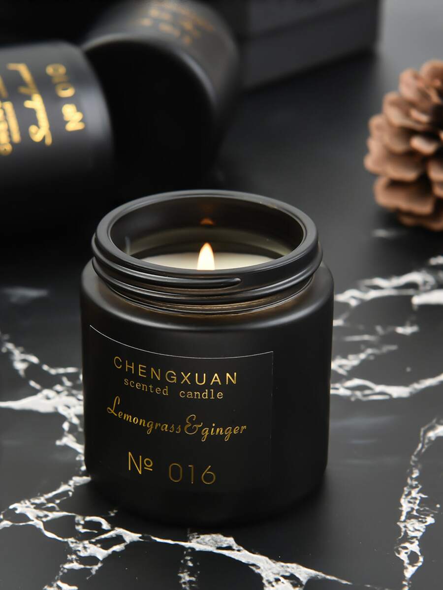 1pc Black Jar Packaged Aromatherapy Candle, Scented Minimalist Home Decoration Candle
