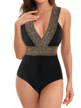 Stitch Detail One Piece Swimsuit, For Summer Beach Vacation