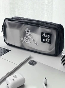 吸尘器男孩铅笔盒，黑色磨砂透明文具袋，双层大容量文具盒，文具收纳袋，学生学校用品，返校，学校用品