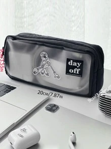 吸尘器男孩铅笔盒，黑色磨砂透明文具袋，双层大容量文具盒，文具收纳袋，学生学校用品，返校，学校用品