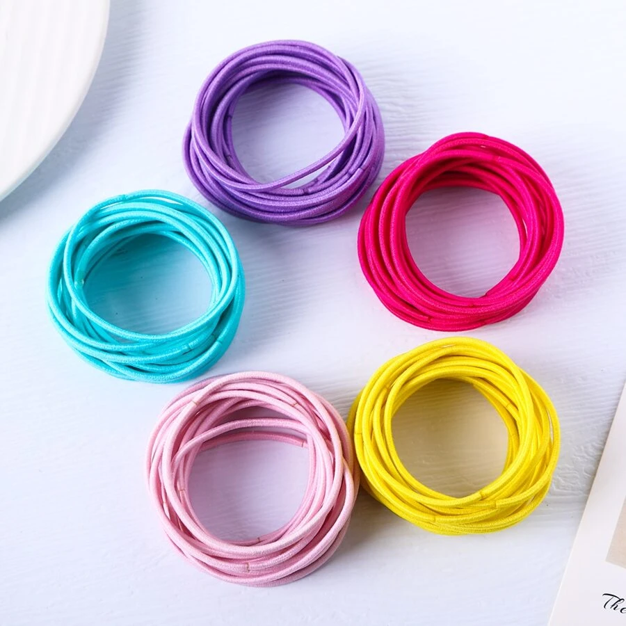 100入組女士素色休閒髮圈適用於日常生活