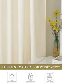 Beige Velvet Curtains - Beige - View 4