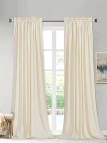Beige Velvet Curtains - Beige - View 1