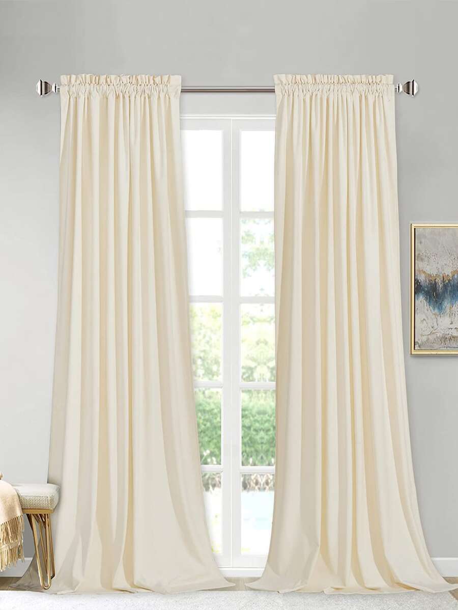 Beige Velvet Curtains - Beige - View 1