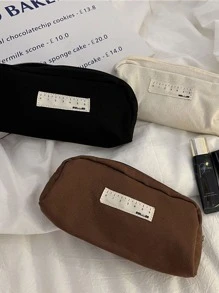 复古耐用帆布铅笔袋普通便携式化妆包收纳袋，适合返校、学校用品 - 米色 - 查看 4