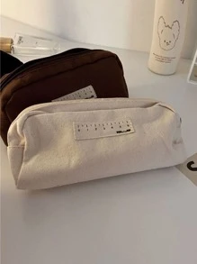 复古耐用帆布铅笔袋普通便携式化妆包收纳袋，适合返校、学校用品 - 米色 - 查看 3