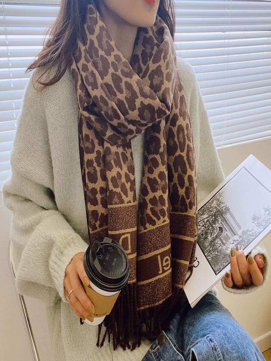 Leopard Print Fashionable Scarf - Multicolor - View 1