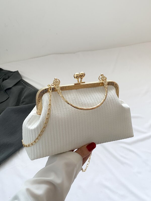 Fashionable Clip-Mouth Handbag, Elegant & Stylish For Party, Shopping, Pattern Placement Is Random