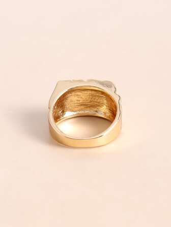1pc Metallic Texture Design Ring With Retro Personality And Concave-convex Surface Style