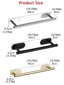 Barral De Toalla De Acero Inoxidable Sin Perforación, Portarrollo Autoadhesivo, Estante De Paños De Cocina, Estante De Toalla De Baño Para El Baño - Negro - Ver 6