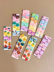 80入組女孩甜美風卡通圖案毛巾彈性髮帶 - 彩色 - 查看 6