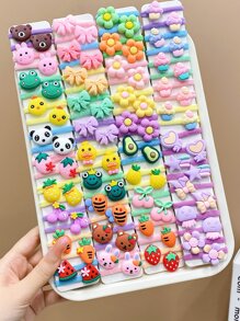 80入組女孩甜美風卡通圖案毛巾彈性髮帶 - 彩色 - 查看 3