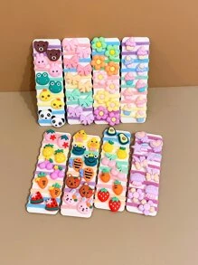 80入組女孩甜美風卡通圖案毛巾彈性髮帶 - 彩色 - 查看 5