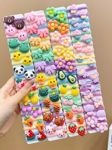 80入組女孩甜美風卡通圖案毛巾彈性髮帶 - 彩色 - 查看 8