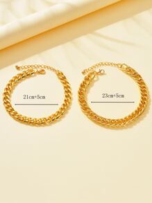 2入組套時尚、休閒、簡約、誇張多件式鏈條式腳鍊套裝，適合女士/女孩 - 金黃色 - 查看 3