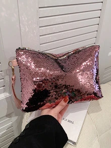 Women's Sequin Decorated Fashion Clutch Bag Suitable For Party - Pink - View 10