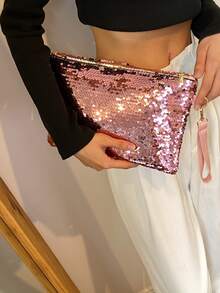 Women's Sequin Decorated Fashion Clutch Bag Suitable For Party - Pink - View 3