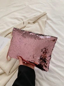 Women's Sequin Decorated Fashion Clutch Bag Suitable For Party - Pink - View 6