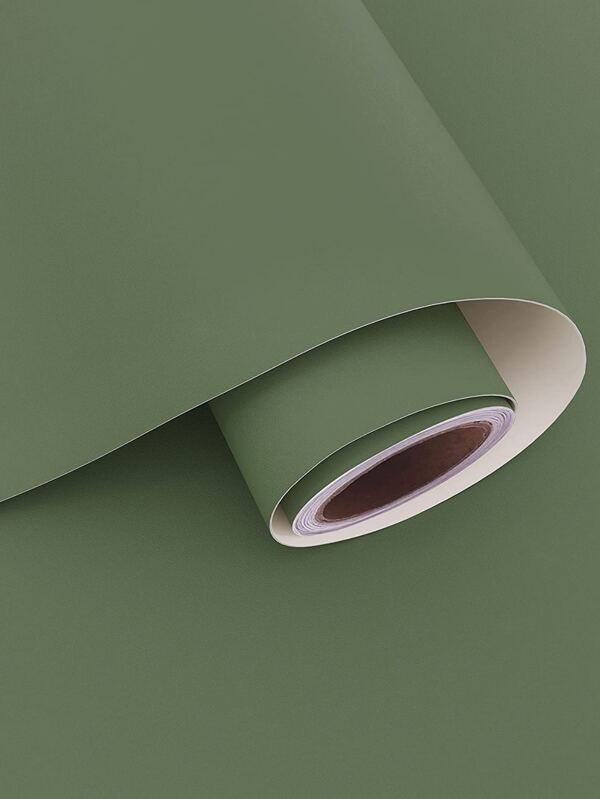 1 Roll Matte Green Wallpaper, Plain Contact Paper, Self-Adhesive & Removable, Green Texture Wall Lining, Vinyl Embossed Roll For Shelf, Wall Decoration.