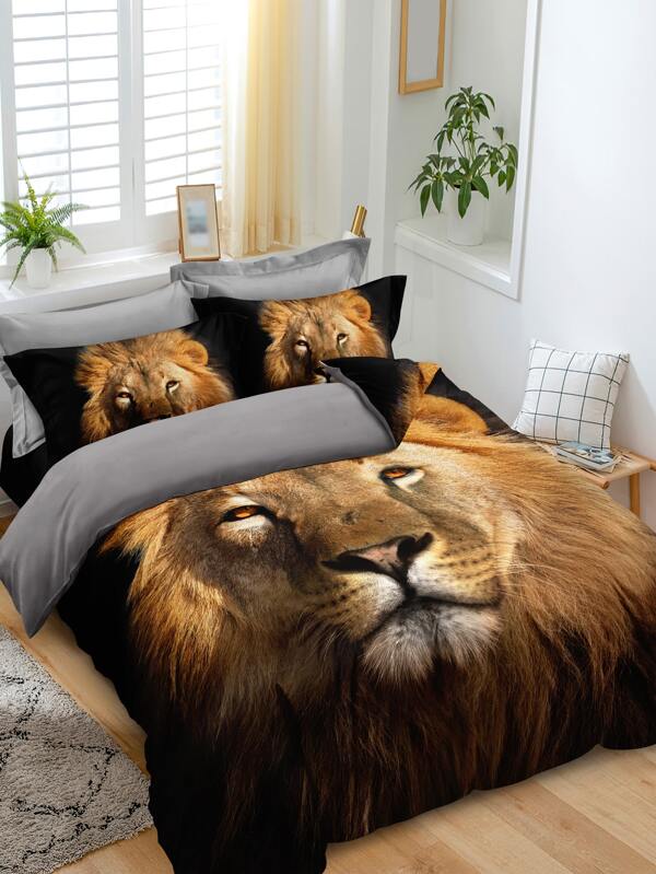 3 قطع متعدد الألوان مطبوعة أسد , نمر & آخر الحيوانات البرية طقم غطاء لحاف , أطقم مفروشات , غرفة نوم زخارف , مناسب الى أربعة مواسم