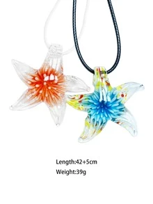 1套/2入組純手繪花和玻璃大海星星吊墜度假風格中性情侶項鍊比基尼泳裝女士項鍊首飾類生日禮物 - 彩色的 - 查看 2